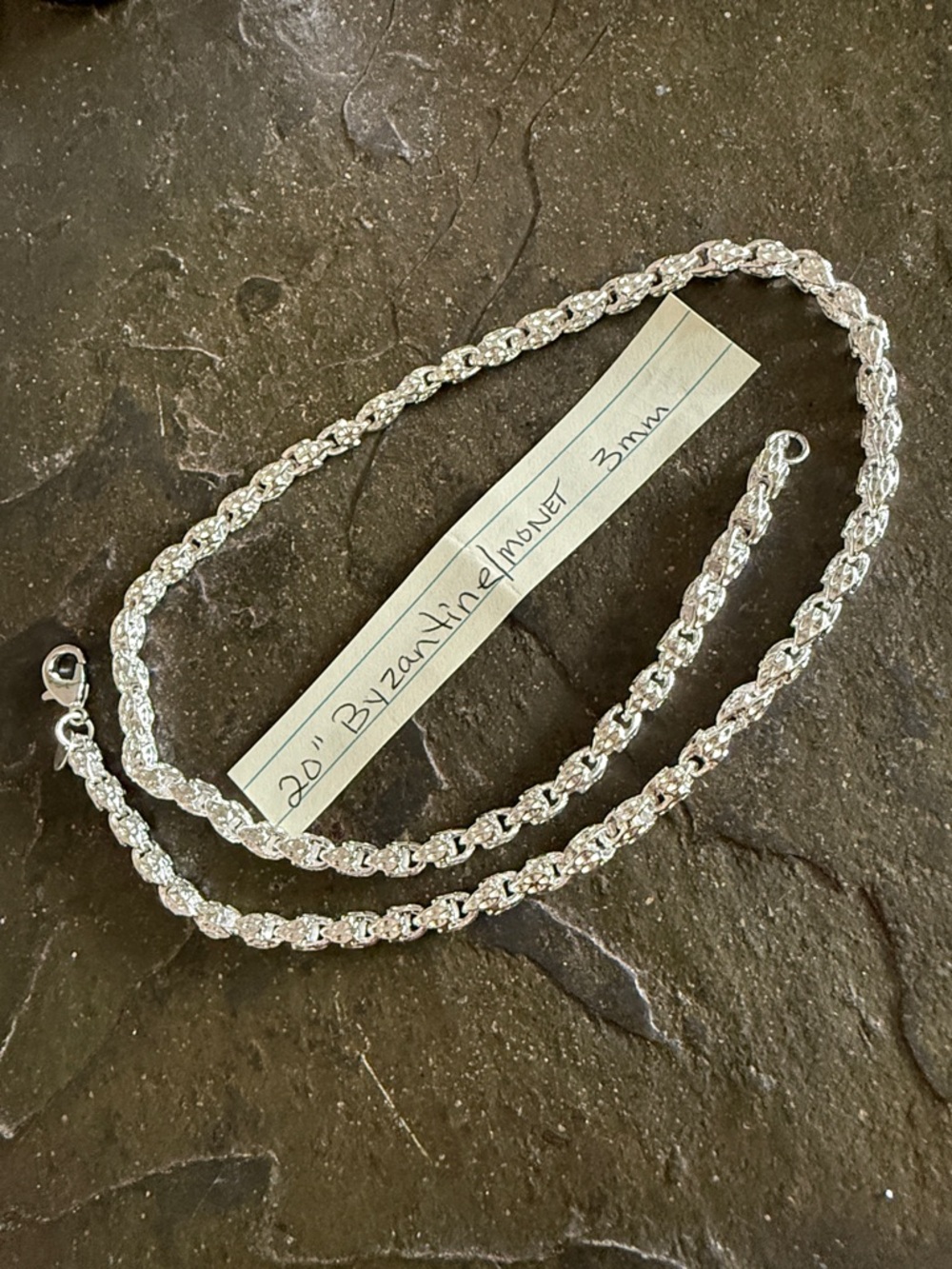 Sterling Silver 20" Byzantine/Monet Chain Necklace - 3mm. .925 solid Sterling.